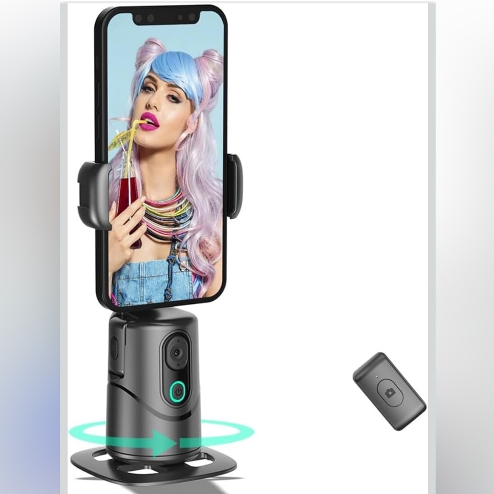 Auto Face Tracking Phone Holder,No App Required,360° Rotation Phone Camera Stand